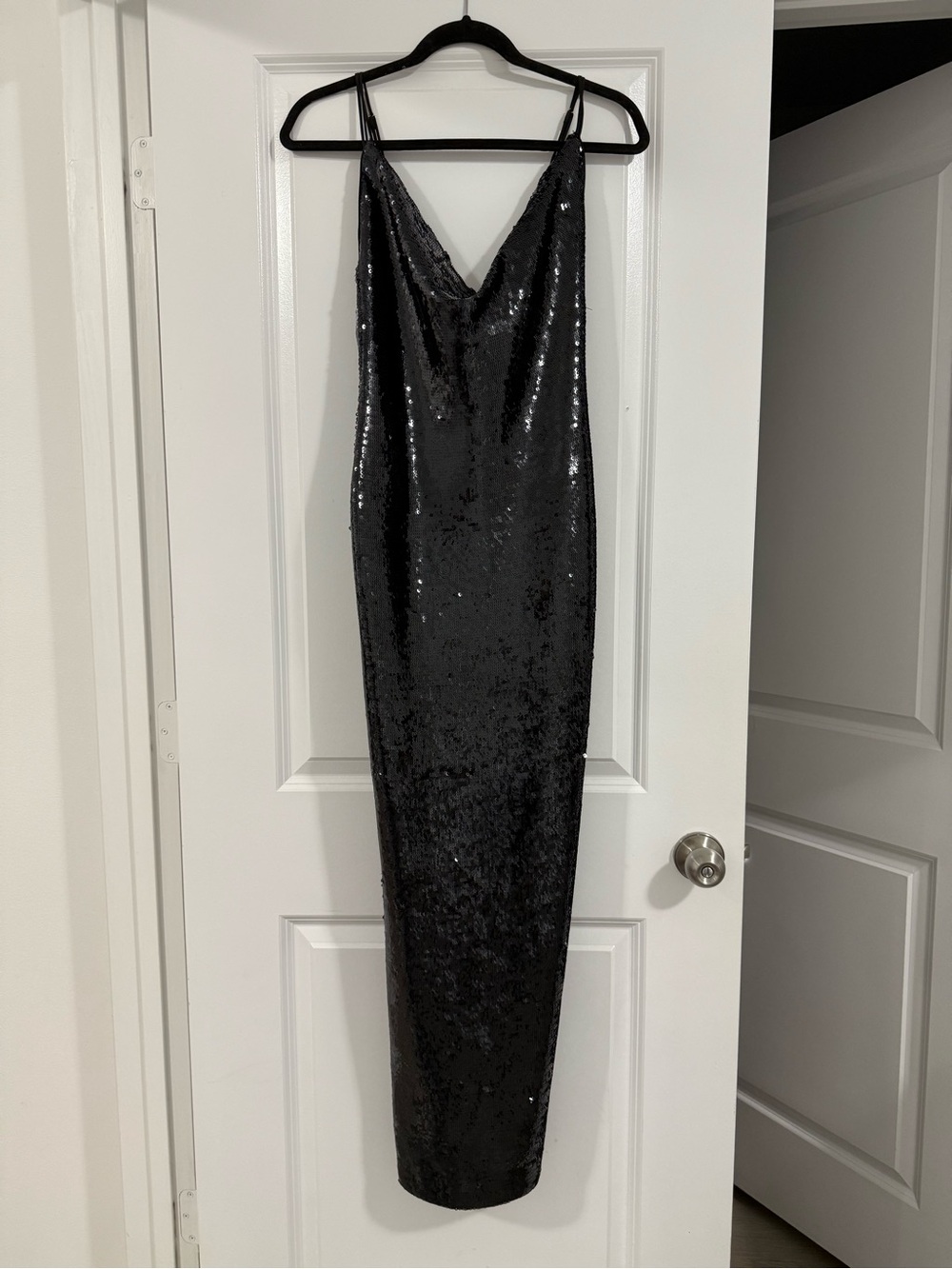 Marciano Black Sequin Cowl-Neck Maxi Dress